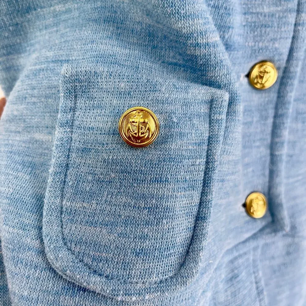 60s Vintage Blue A Line Sleeveless Tunic Open Front Shirt Dress Nautical Buttons - Picture 6 of 7